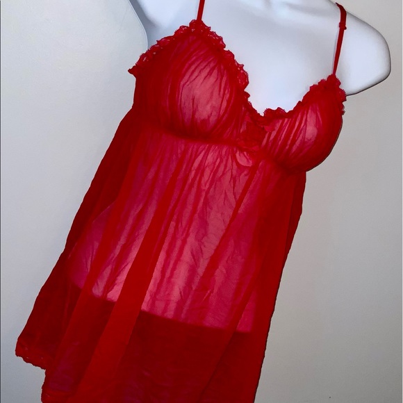 Victoria’s Secret Red Sheer Babydoll Nightie Sz M - Picture 3 of 8